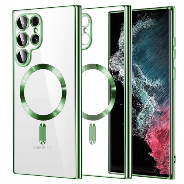 Husa MagSafe pentru Samsung Galaxy S22 Ultra 5G S908, Techsuit, Luxury Crystal, Verde Deschis