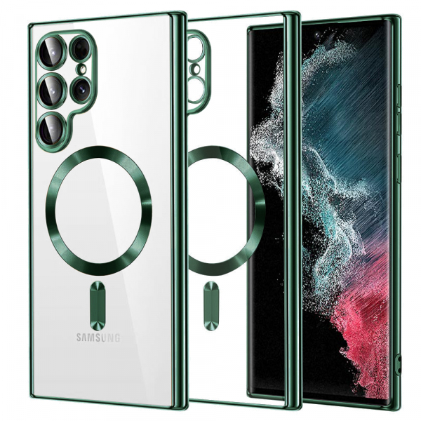 Husa MagSafe pentru Samsung Galaxy S22 Ultra 5G S908, Techsuit, Luxury Crystal, Verde Inchis