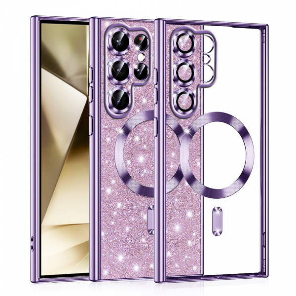 Husa MagSafe pentru Samsung Galaxy S22 Ultra 5G S908, Techsuit, Luxury Glitter, Mov Deschis
