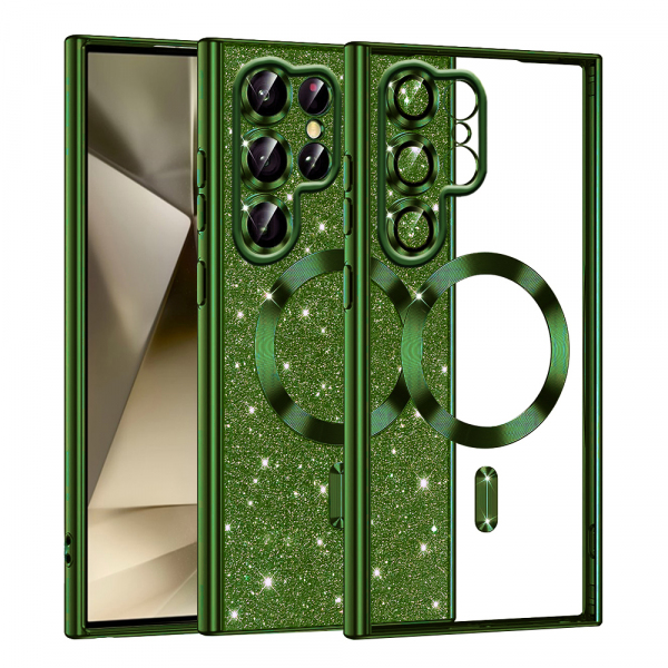 Husa MagSafe pentru Samsung Galaxy S22 Ultra 5G S908, Techsuit, Luxury Glitter, Verde Inchis