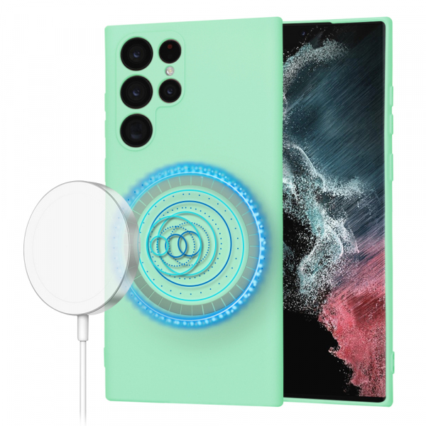 Husa MagSafe pentru Samsung Galaxy S22 Ultra 5G S908, Techsuit, SoftFlex, Verde Deschis