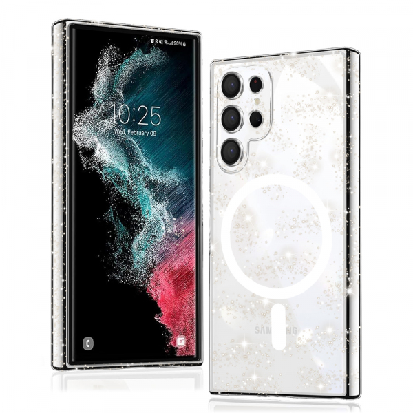Husa MagSafe pentru Samsung Galaxy S22 Ultra 5G S908, Techsuit, SparkleSkin, Transparenta