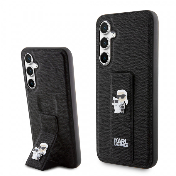 Husa MagSafe pentru Samsung Galaxy S23 FE S711, Karl Lagerfeld, Saffiano Gripstand Karl & Choupette, Neagra