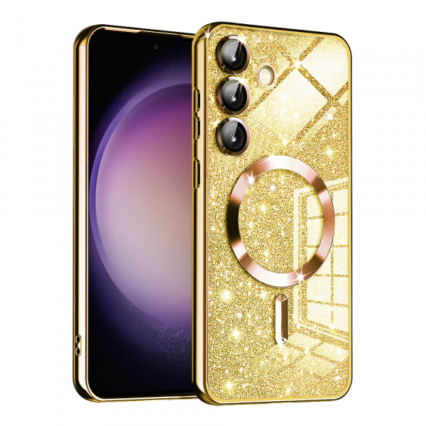 Husa MagSafe pentru Samsung Galaxy S23 FE S711, Techsuit, Luxury Glitter, Aurie