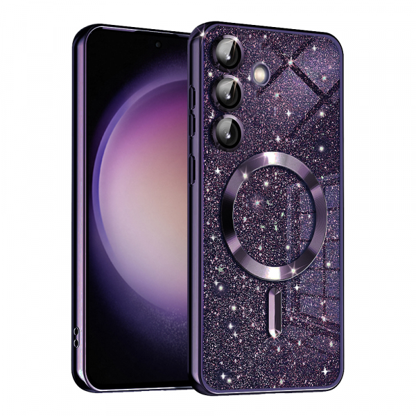 Husa MagSafe pentru Samsung Galaxy S23 FE S711, Techsuit, Luxury Glitter, Mov Inchis