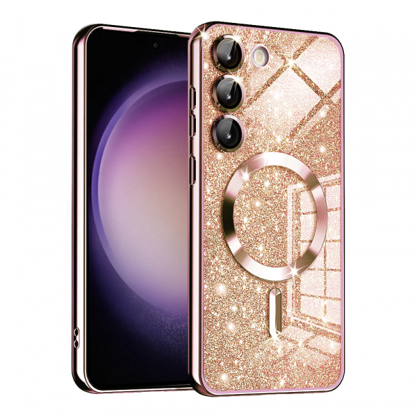 Husa MagSafe pentru Samsung Galaxy S23+ S916, Techsuit, Luxury Glitter, Roz Aurie