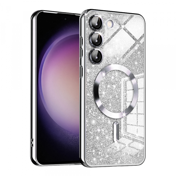 Husa MagSafe pentru Samsung Galaxy S23 S911, Techsuit, Luxury Glitter, Argintie
