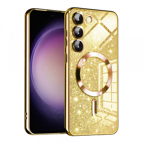 Husa MagSafe pentru Samsung Galaxy S23 S911, Techsuit, Luxury Glitter, Aurie