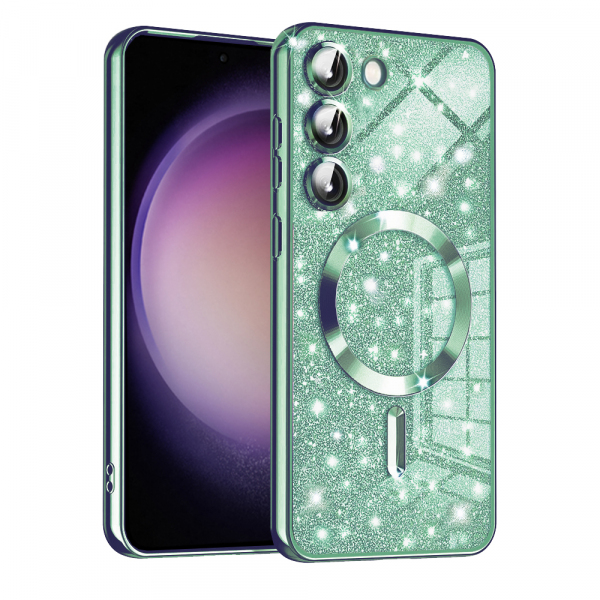 Husa MagSafe pentru Samsung Galaxy S23 S911, Techsuit, Luxury Glitter, Verde Deschis