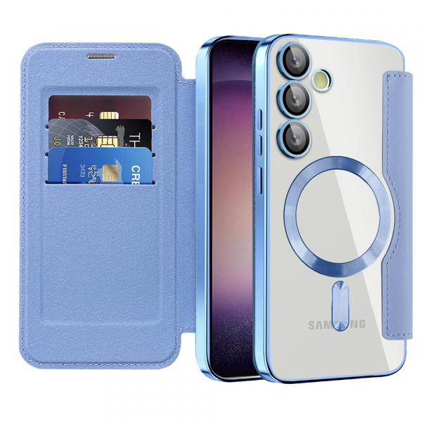 Husa MagSafe pentru Samsung Galaxy S23 S911, Techsuit, SmartMag Book, Bleu