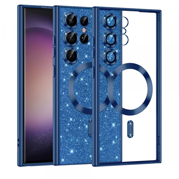 Husa MagSafe pentru Samsung Galaxy S23 Ultra S918, Techsuit, Luxury Glitter, Albastra Inchis