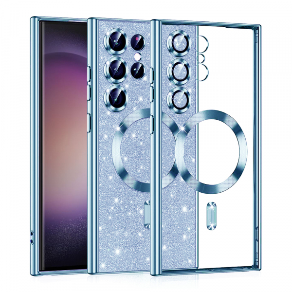 Husa MagSafe pentru Samsung Galaxy S23 Ultra S918, Techsuit, Luxury Glitter, Bleu