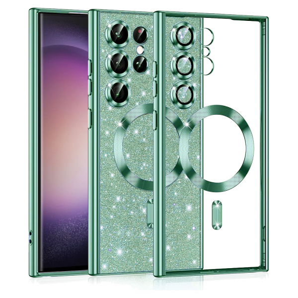 Husa MagSafe pentru Samsung Galaxy S23 Ultra S918, Techsuit, Luxury Glitter, Verde Deschis