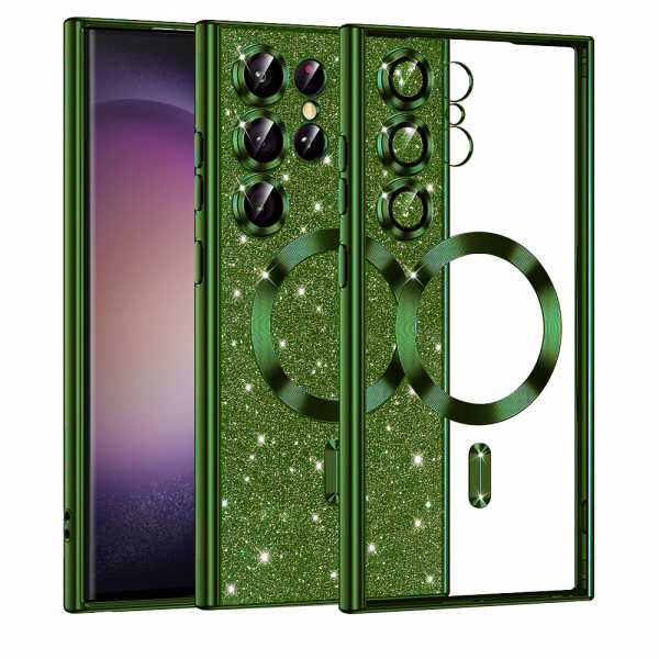 Husa MagSafe pentru Samsung Galaxy S23 Ultra S918, Techsuit, Luxury Glitter, Verde Inchis
