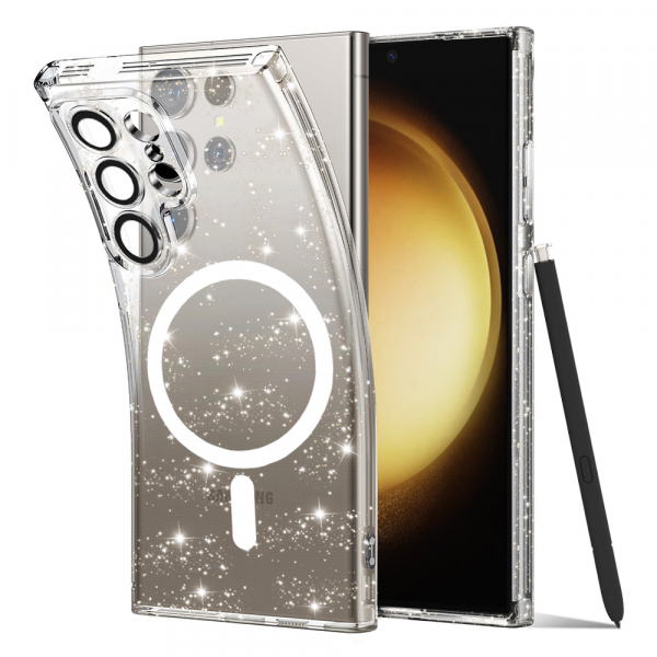Husa MagSafe pentru Samsung Galaxy S23 Ultra S918, Techsuit, SparkleSkin, Transparenta