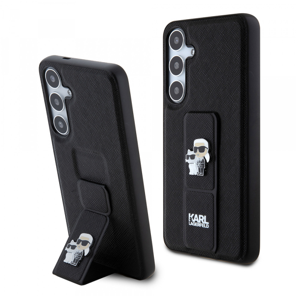 Husa MagSafe pentru Samsung Galaxy S24+ S926, Karl Lagerfeld, Saffiano Gripstand Karl & Choupette, Neagra