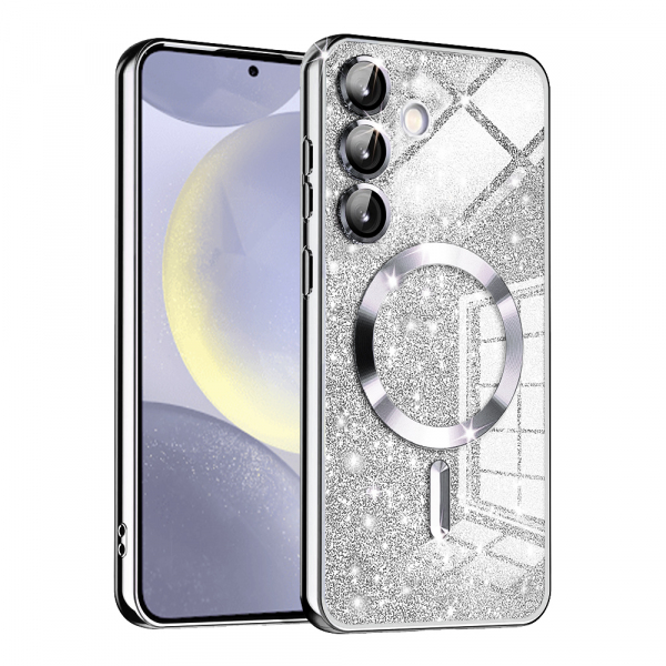 Husa MagSafe pentru Samsung Galaxy S24+ S926, Techsuit, Luxury Glitter, Argintie