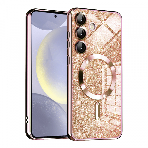 Husa MagSafe pentru Samsung Galaxy S24+ S926, Techsuit, Luxury Glitter, Roz Aurie