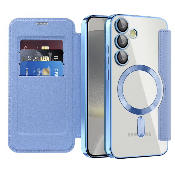 Husa MagSafe pentru Samsung Galaxy S24+ S926, Techsuit, SmartMag Book, Bleu