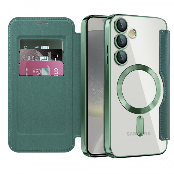 Husa MagSafe pentru Samsung Galaxy S24+ S926, Techsuit, SmartMag Book, Verde