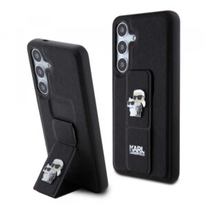 Husa MagSafe pentru Samsung Galaxy S24 S921, Karl Lagerfeld, Saffiano Gripstand Karl & Choupette, Neagra