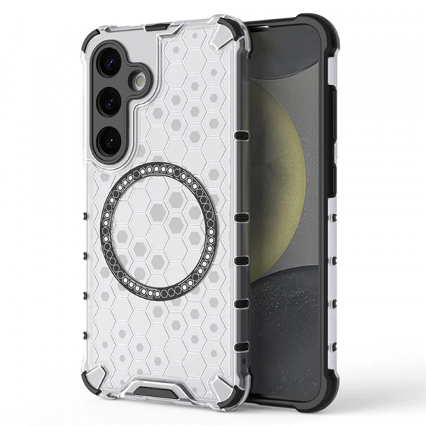 Husa MagSafe pentru Samsung Galaxy S24 S921, Techsuit, HoneyComb Shield, Alba