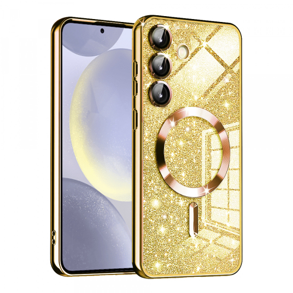Husa MagSafe pentru Samsung Galaxy S24 S921, Techsuit, Luxury Glitter, Aurie