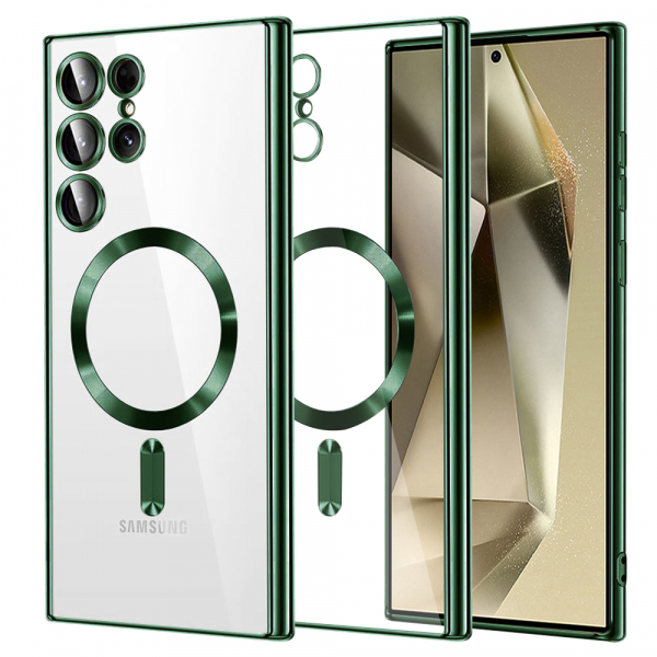 Husa MagSafe pentru Samsung Galaxy S24 Ultra S928, Techsuit, Luxury Crystal, Verde Inchis