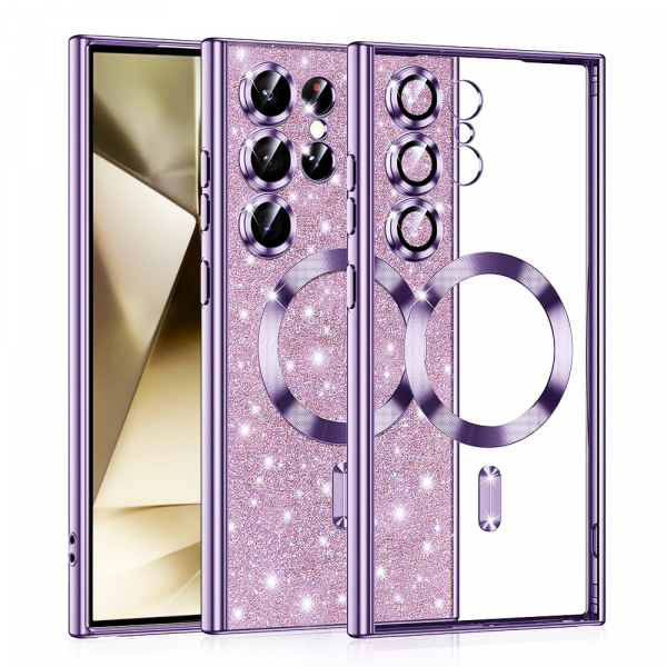 Husa MagSafe pentru Samsung Galaxy S24 Ultra S928, Techsuit, Luxury Glitter, Mov Deschis