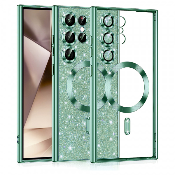 Husa MagSafe pentru Samsung Galaxy S24 Ultra S928, Techsuit, Luxury Glitter, Verde Deschis