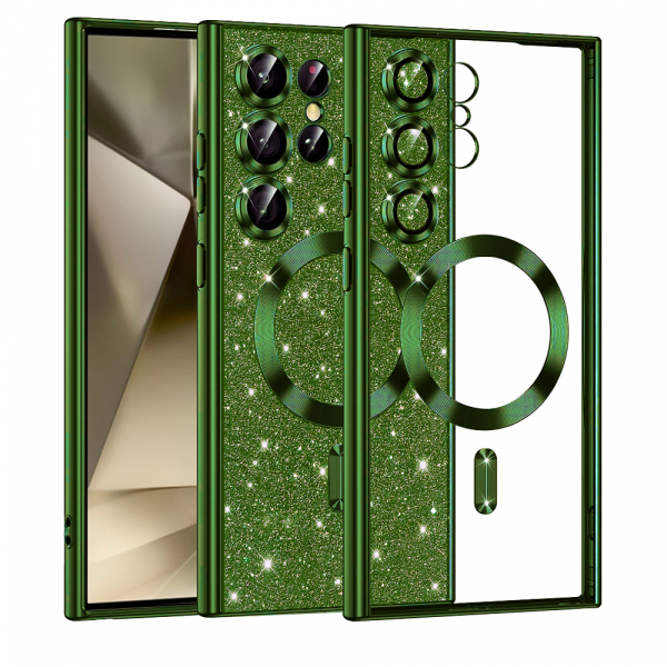 Husa MagSafe pentru Samsung Galaxy S24 Ultra S928, Techsuit, Luxury Glitter, Verde Inchis