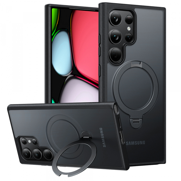 Husa MagSafe pentru Samsung Galaxy S24 Ultra S928, Torras, Ostand Spin, Neagra