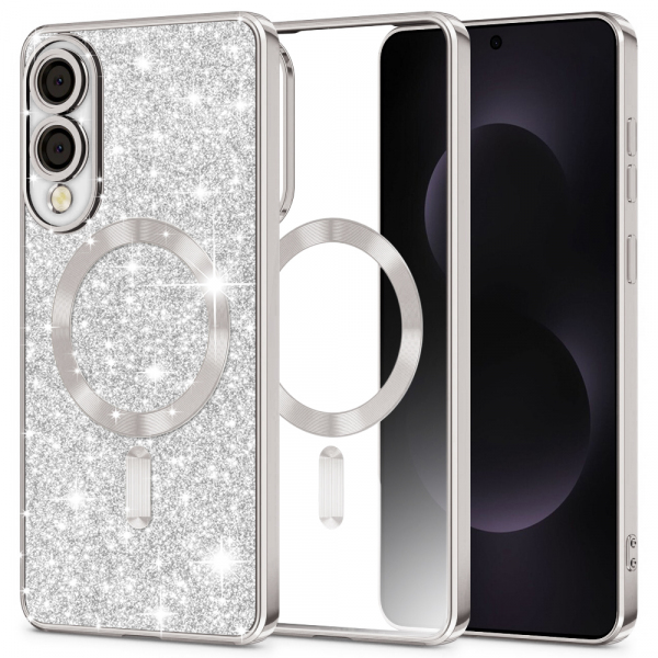Husa MagSafe pentru Samsung Galaxy S25 Edge S937, Techsuit, Luxury Glitter, Argintie