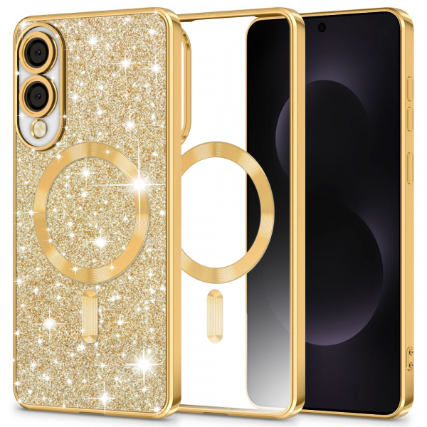 Husa MagSafe pentru Samsung Galaxy S25 Edge S937, Techsuit, Luxury Glitter, Aurie
