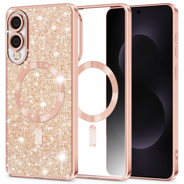 Husa MagSafe pentru Samsung Galaxy S25 Edge S937, Techsuit, Luxury Glitter, Roz Aurie