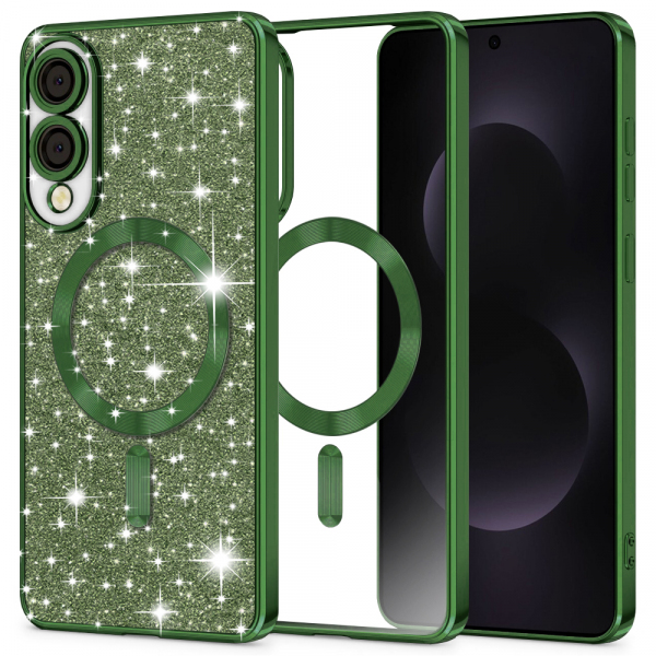 Husa MagSafe pentru Samsung Galaxy S25 Edge S937, Techsuit, Luxury Glitter, Verde Inchis