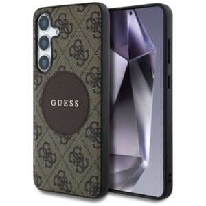 Husa MagSafe pentru Samsung Galaxy S25+ S936, Guess, 4G Circle Classic Logo, Maro