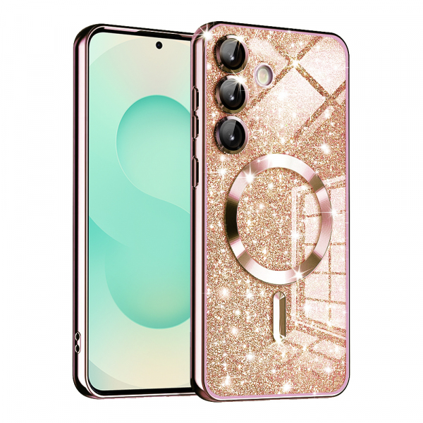 Husa MagSafe pentru Samsung Galaxy S25+ S936, Techsuit, Luxury Glitter, Roz Aurie