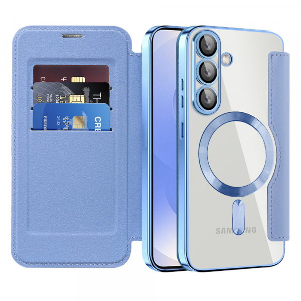 Husa MagSafe pentru Samsung Galaxy S25+ S936, Techsuit, SmartMag Book, Bleu