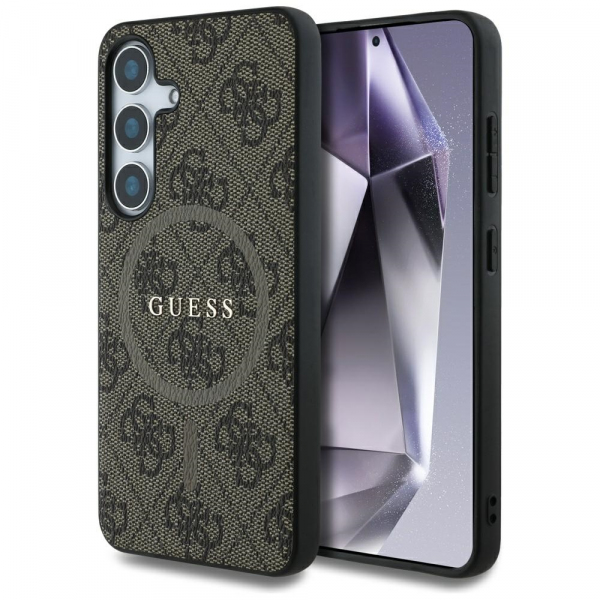 Husa MagSafe pentru Samsung Galaxy S25 S931, Guess, 4G Ring Classic Logo, Maro