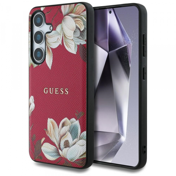 Husa MagSafe pentru Samsung Galaxy S25 S931, Guess, Grained Flowers, Fucsia