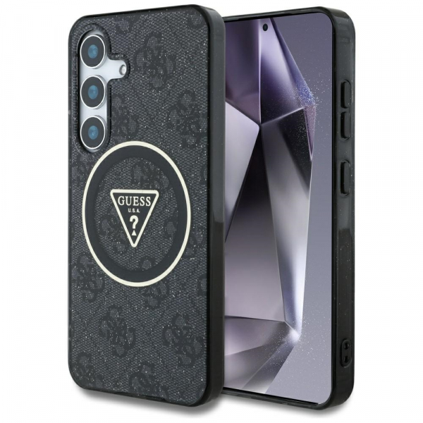 Husa MagSafe pentru Samsung Galaxy S25 S931, Guess, IML Glitter 4G Circle Triangle, Neagra
