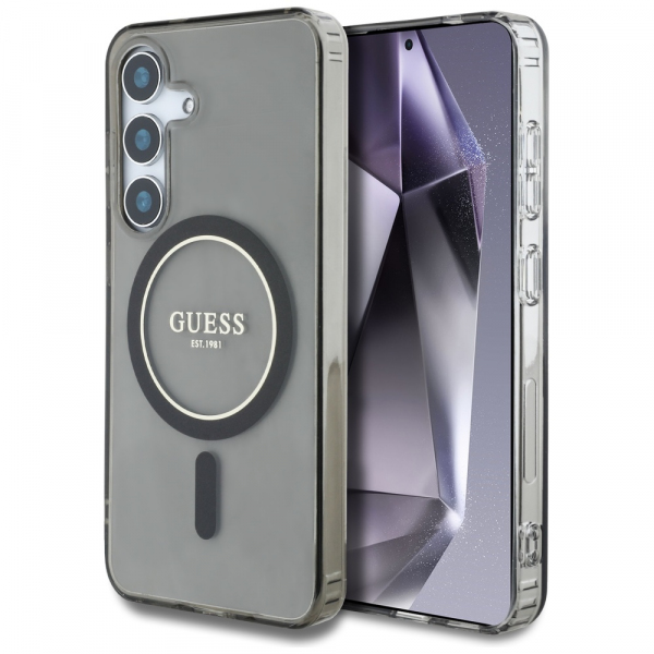 Husa MagSafe pentru Samsung Galaxy S25 S931, Guess, IML Glitter Circle, Neagra