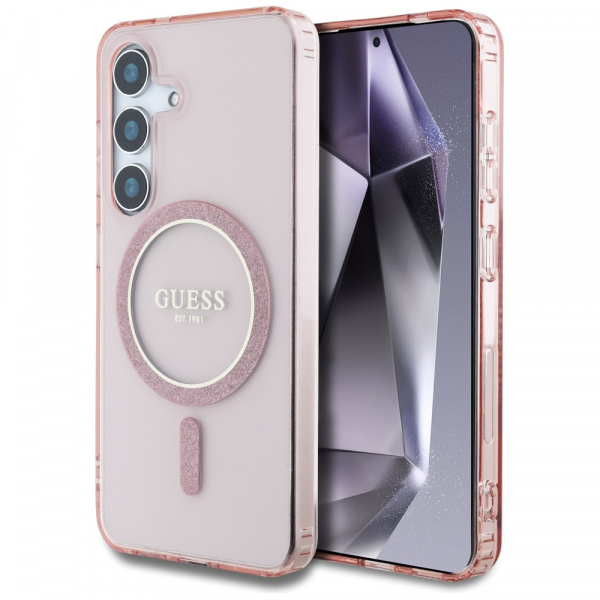 Husa MagSafe pentru Samsung Galaxy S25 S931, Guess, IML Glitter Circle, Roz