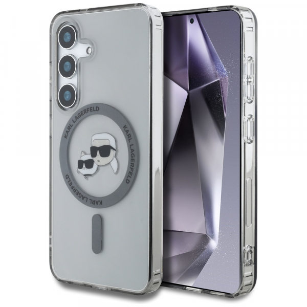 Husa MagSafe pentru Samsung Galaxy S25 S931, Karl Lagerfeld, IML Metal Karl & Choupette\'s Heads, Neagra