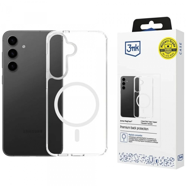 Husa MagSafe pentru Samsung Galaxy S25 S931 / S24 S921, 3MK, Armor MagCase, Transparenta