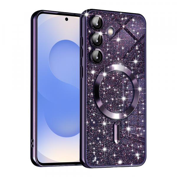 Husa MagSafe pentru Samsung Galaxy S25 S931, Techsuit, Luxury Glitter, Mov Inchis