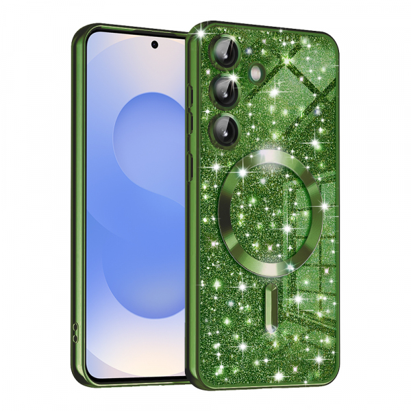 Husa MagSafe pentru Samsung Galaxy S25 S931, Techsuit, Luxury Glitter, Verde Inchis