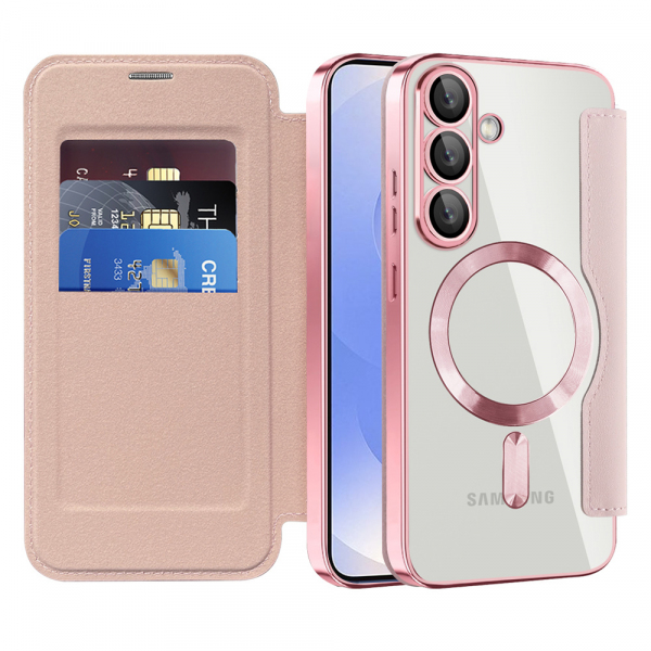 Husa MagSafe pentru Samsung Galaxy S25 S931, Techsuit, SmartMag Book, Roz