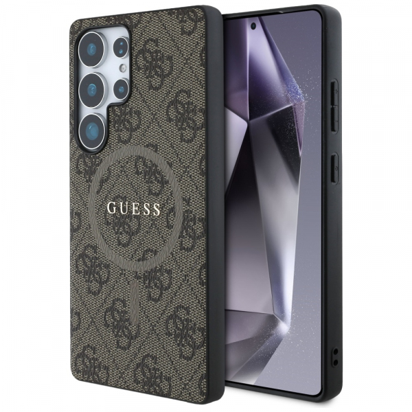 Husa MagSafe pentru Samsung Galaxy S25 Ultra S938, Guess, 4G Ring Classic Logo, Maro